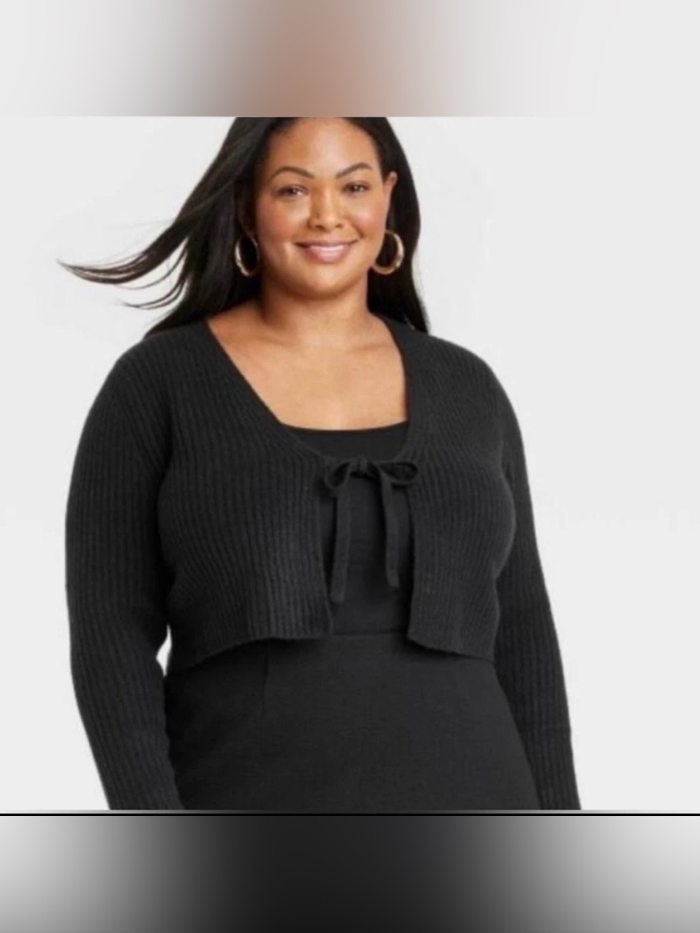 AVA & VIV Black Ribbed Knit Tie Front Cardigan 3X